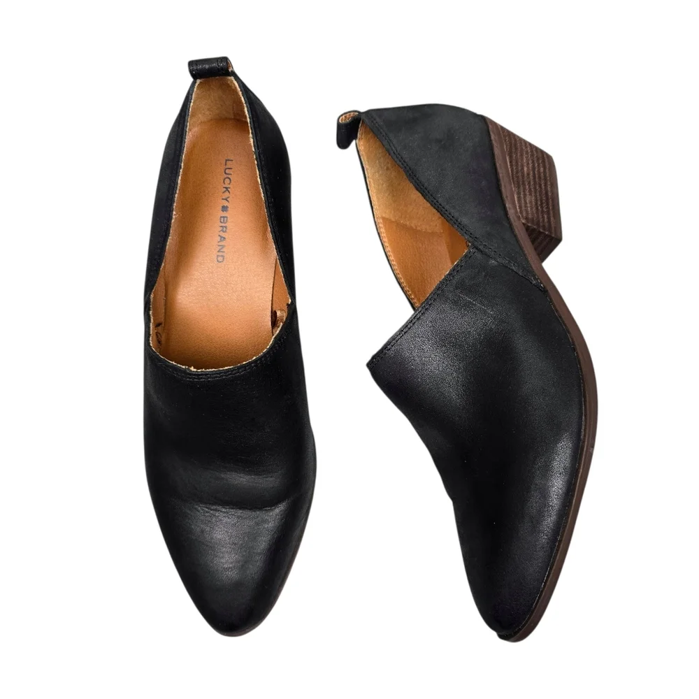 Lucky Brand Womens Morriah Black Leather Shoes Size 7.5 - Picture 1 of 9